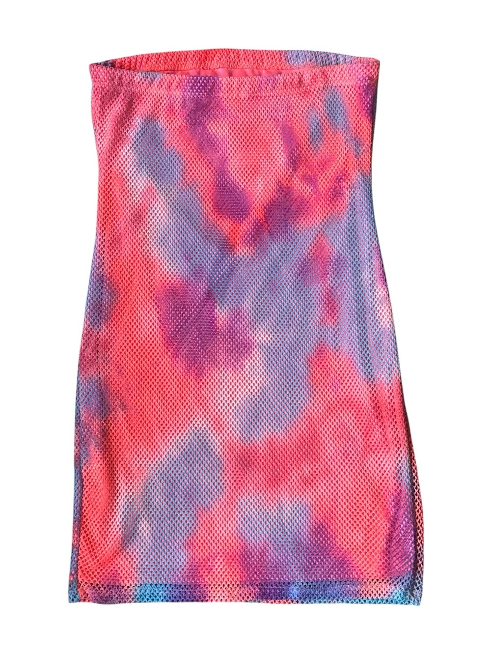 Tie-Dye Fish Net  Mesh Tube Dress in Pink & Purple - Picture 2 of 3